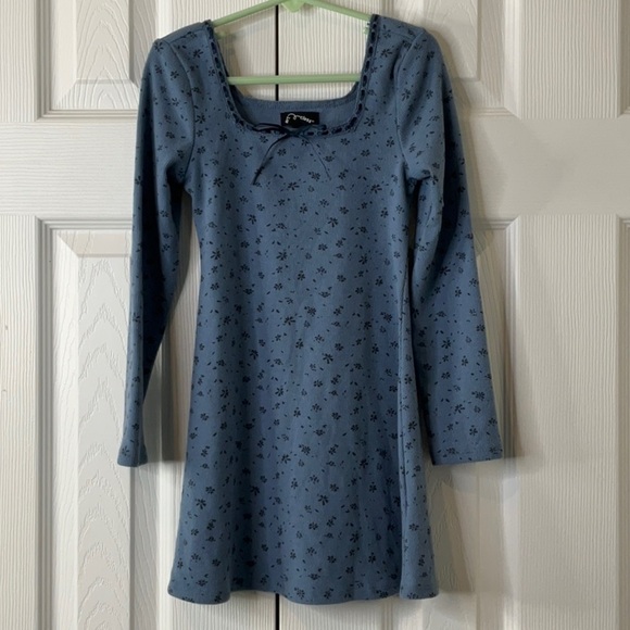 Art Class - Girl Long Sleeve Square Neck Ribbed Dress 90's Grunge Size XS (4/5) - Picture 3 of 10